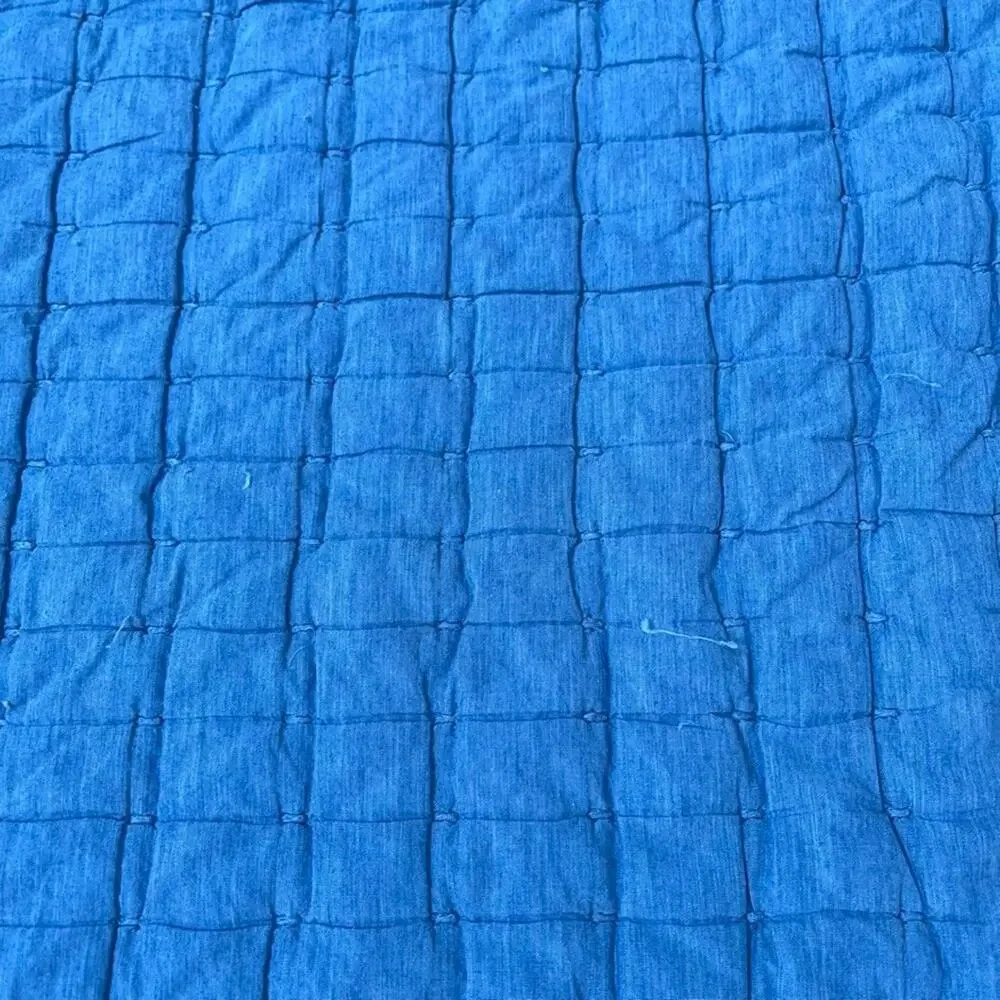 Pottery Barn Toddler Pick Stitch Quilt White & Blue Cotton Blend 36 in x 50 in